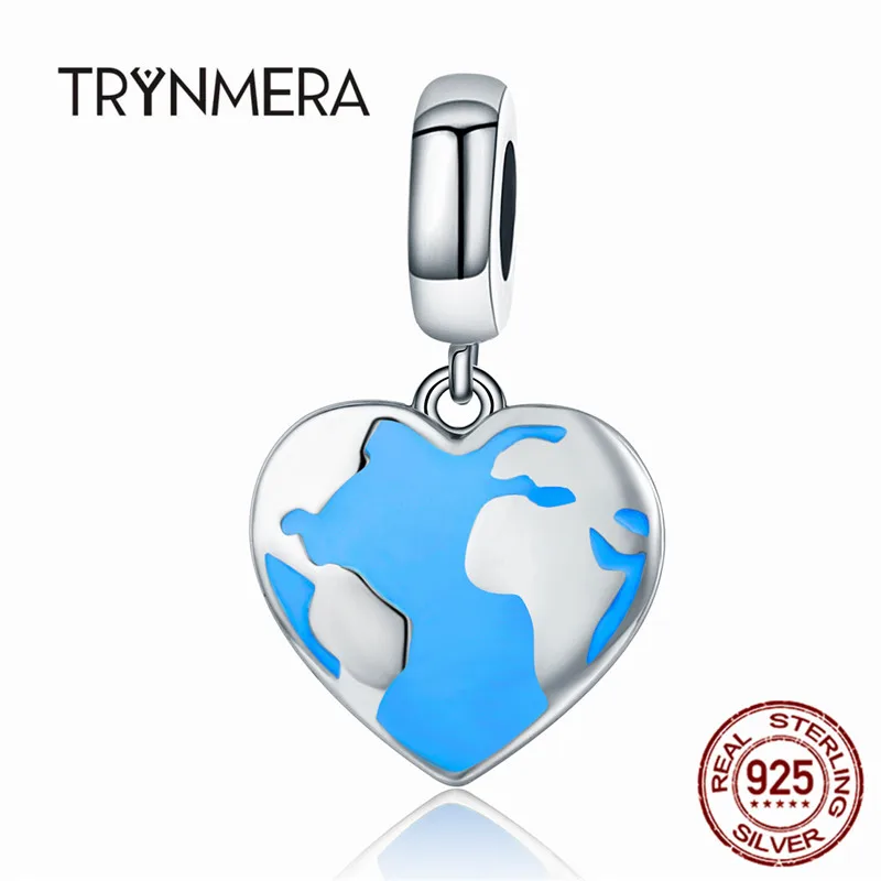 Trynmera подлинный 925 стерлингового серебра карта мечты путешествия в подвески в форме сердца подходят браслеты и ожерелья ювелирные изделия аксессуары TA051