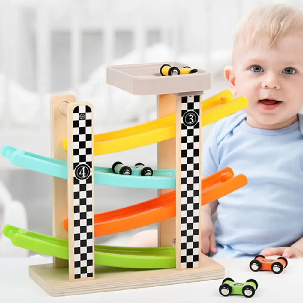 Деревянный трек игрушки для автомобиля скользящие автомобили гоночный 4-слойный