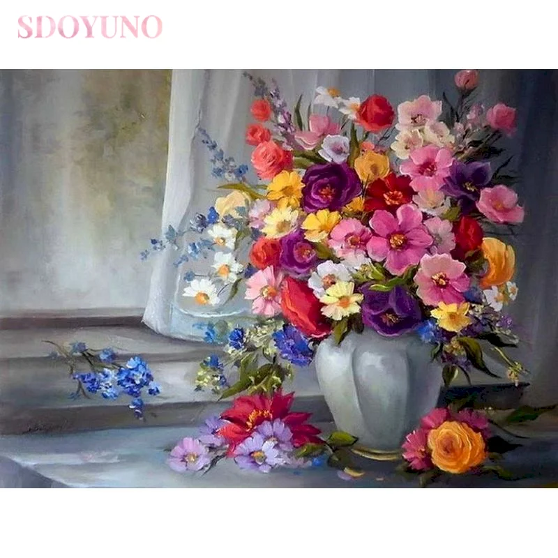 

SDOYUNO Flower Painting By Number Drawing On Canvas HandPainted Painting Art Gift DIY Pictures By Number Kits Home Decoration