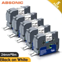 absonic 5pk 24mm 251 laminated tapes black on white for 251 brother label maker compatible for brother pt d600 printer ribbon