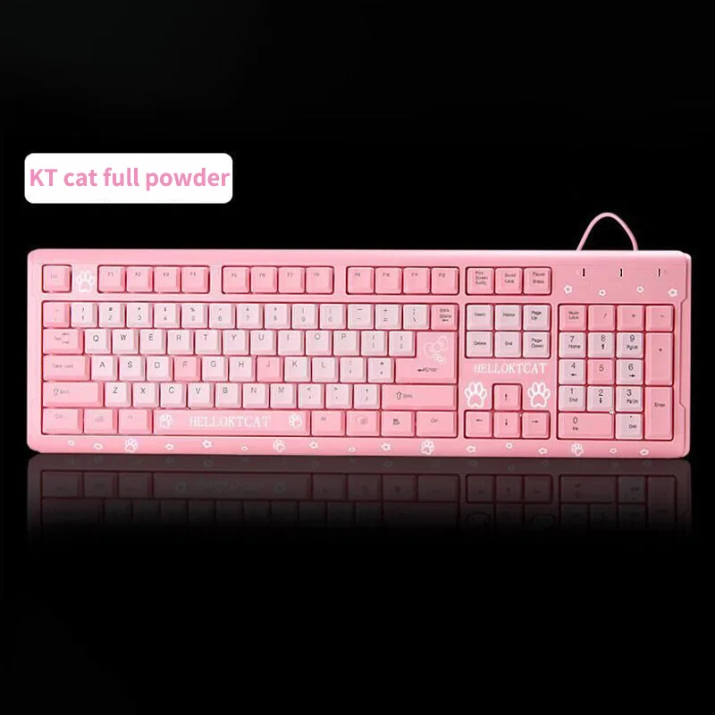 pink cute 104 wired keyboard usb ultra thin cartoon cat home laptop keyboard office gaming peripheral electronics keyboard free global shipping