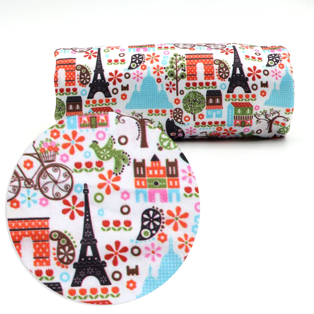 Стрейчевая трикотажная ткань в стиле пэчворк с листьями подсолнуха и перьями 4