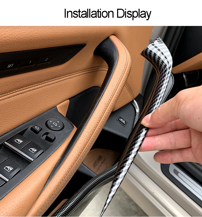 

ABS Car Door Handle Inner Pull Armrest Protective Cover Trim For BMW 5 Series G30 G38 2018-2020 Carbon Fiber Texture Interiors