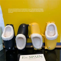 waterproof female shoes plush winter slippers warm slides fur platform cro men flat cotton cute penguin couples zapatillas mujer