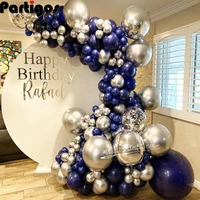 96pcs luminous blue balloons garland arch with silver chrome latex globos for wedding birthday party happy new year decoration