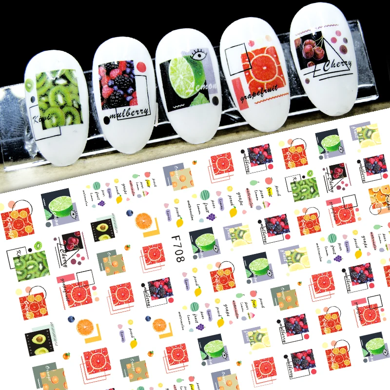 

3D наклейки для ногтей, наклейки, самоклеящиеся наклейки для ногтей, геометрия, квартит, фрукты, оранжевые наклейки для маникюра, украшение д...