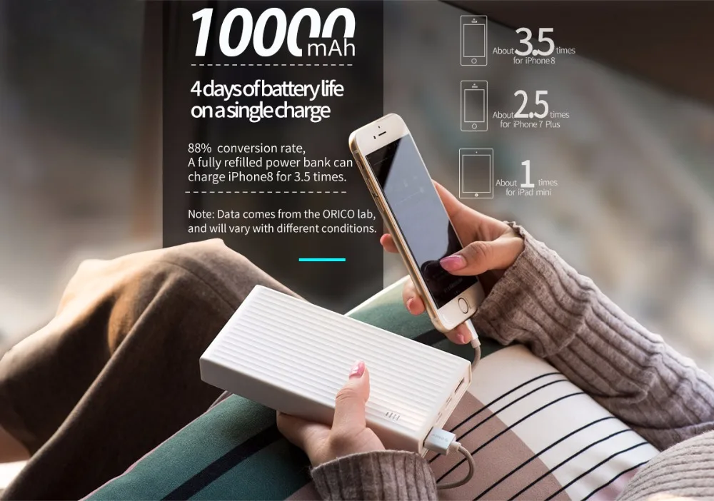 ORICO 10000-20000 мАч портативное Внешнее зарядное устройство, Ультра тонкое USB зарядное устройство для мобильного телефона, быстрое зарядное устройство