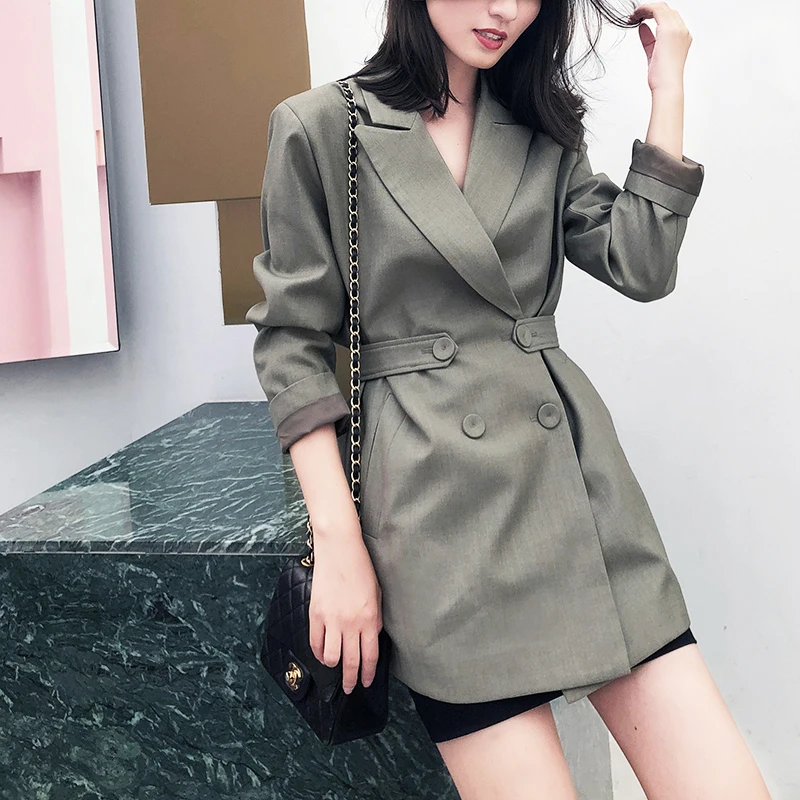 

new fenimino bomber temperament women's Slim suits Blazer Long Double-breasted Solid color casual suit blazer jacket female