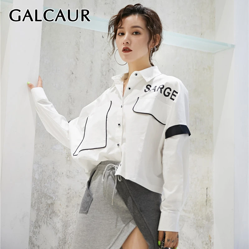 GALCAUR Асимметричный принт с буквенным принтом женские рубашки отворотным