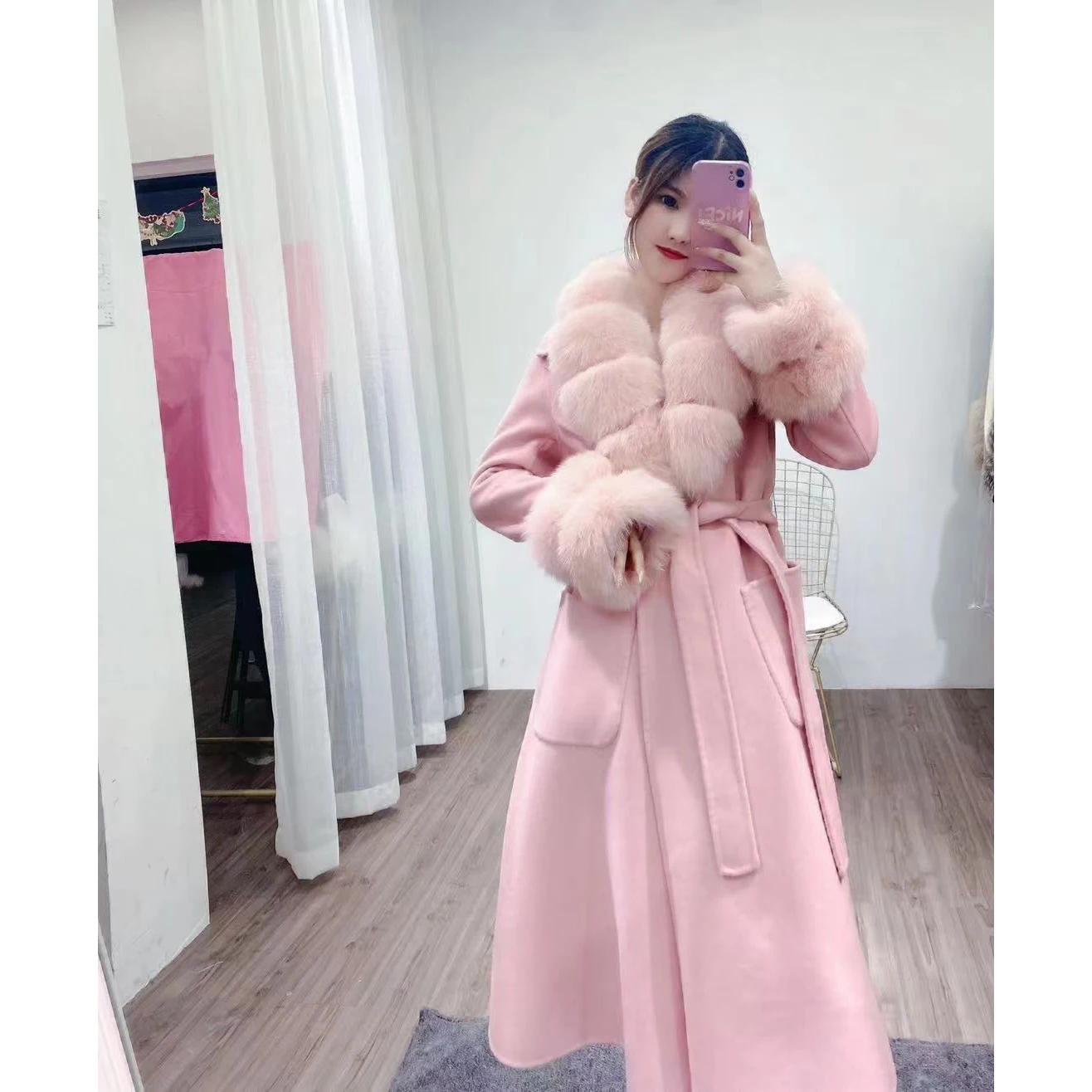 JAZZEVAR Winter Parka Women Luxurious Large Real Fox Fur Collar Outerwear Female Socialite Cashmere Double Faced Long Wool Coat