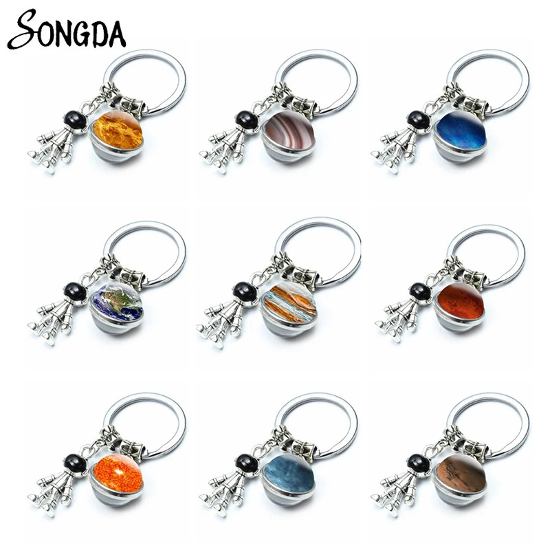 

Moon Earth Sun Double Side Glass Ball Keychains Pendant Robot Spaceman Astronaut Charms Keyrings Holder Key Chains Jewelry Gifts
