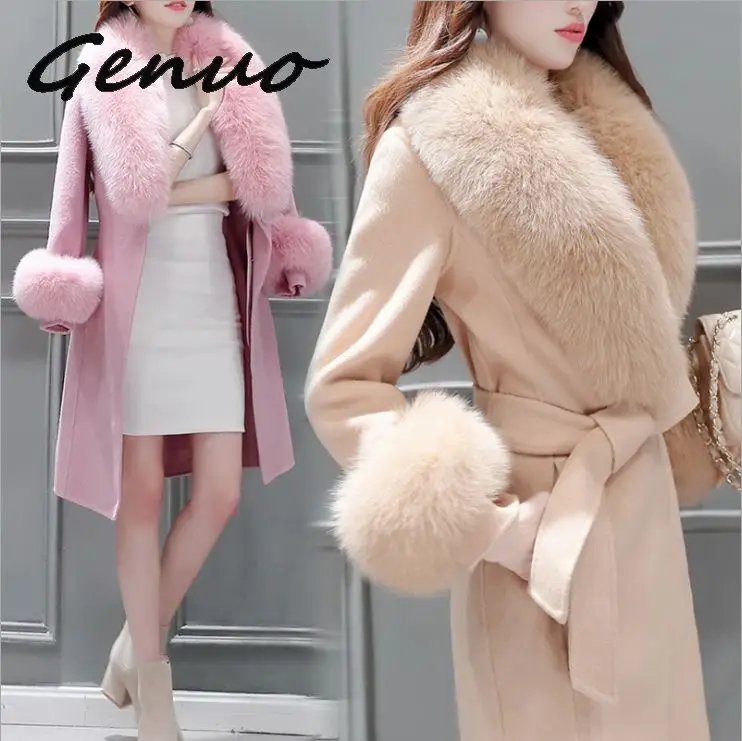 Тренчкот женский из смеси шерсти с длинным рукавом на осень/зиму|Женские пальто| |