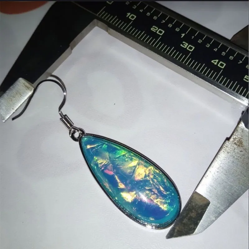 Женские серьги-подвески Boho Brincos Серебристые серьги-капли с зеленым прозрачным