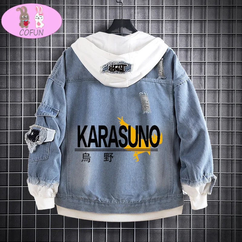 

COFUN Аниме Haikyuu! Школьной волейбольной команды (Karasuno косплэй джинсовая куртка Модные толстовки с капюшоном в стиле Харадзюку с капюшоном Свит...