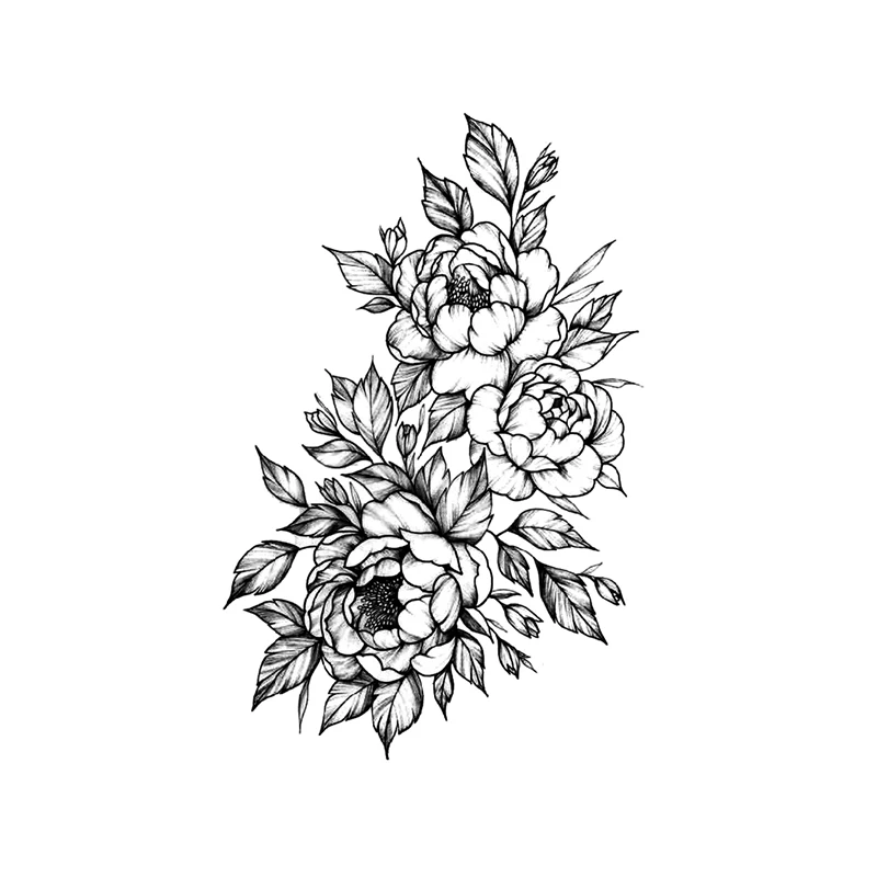 

Временная татуировка черного цвета с цветочками для вечеринок тату, переводятся с помощью воды татуировки Стикеры пион татуировки розы для...