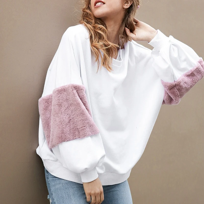 

Autumn Winter Round Neck Lantern Sleeve Hoodies Women's Casual Loose Sweatshirt Pullover