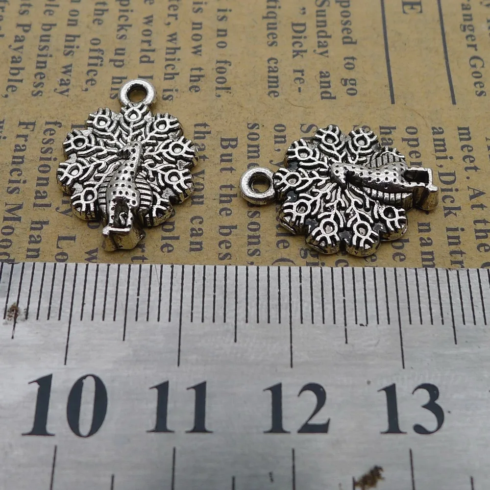 

120pcs Peacock Charms 15mm x 20mm DIY Jewelry Making Pendant antique silver color