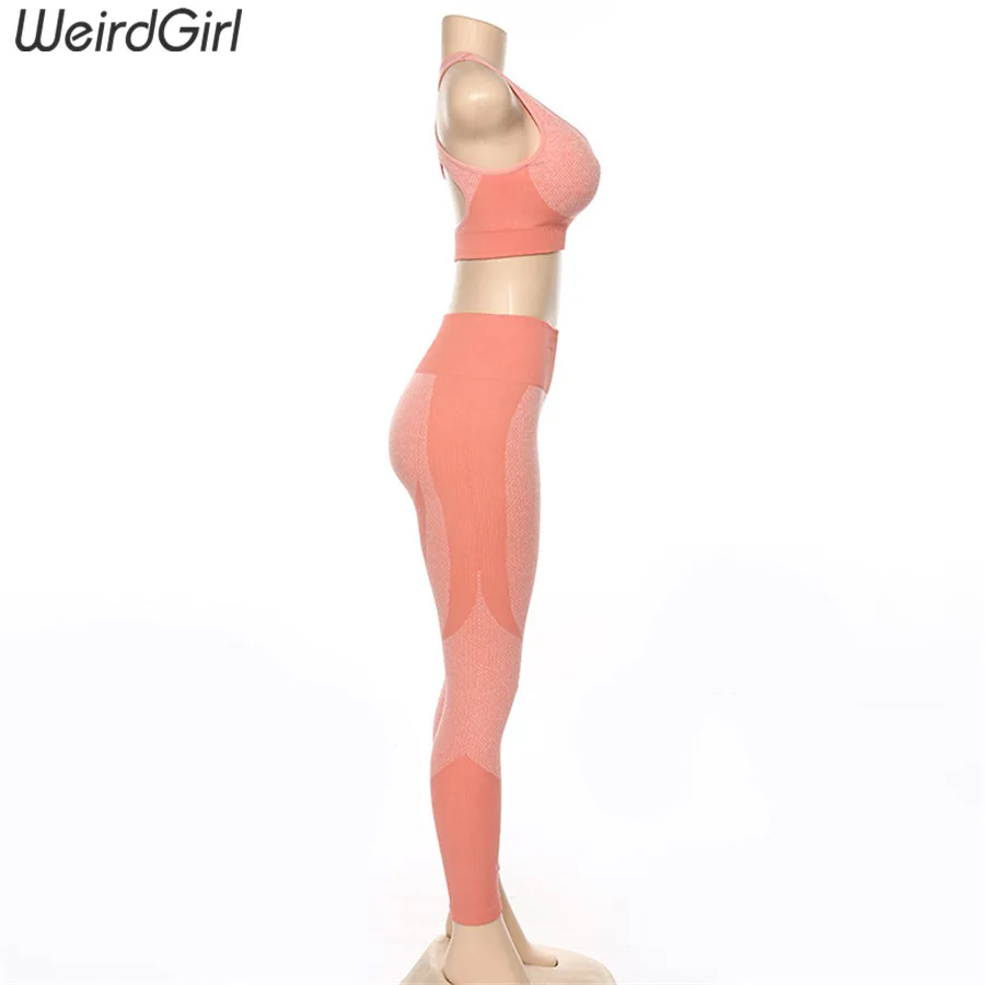 Weirdgirl/женские комплекты из 2 предметов, спортивный костюм для фитнеса, винтажный эластичный Топ на бретелях с подушечками, длинные леггинсы с высокой талией, повседневная спортивная одежда, новинка