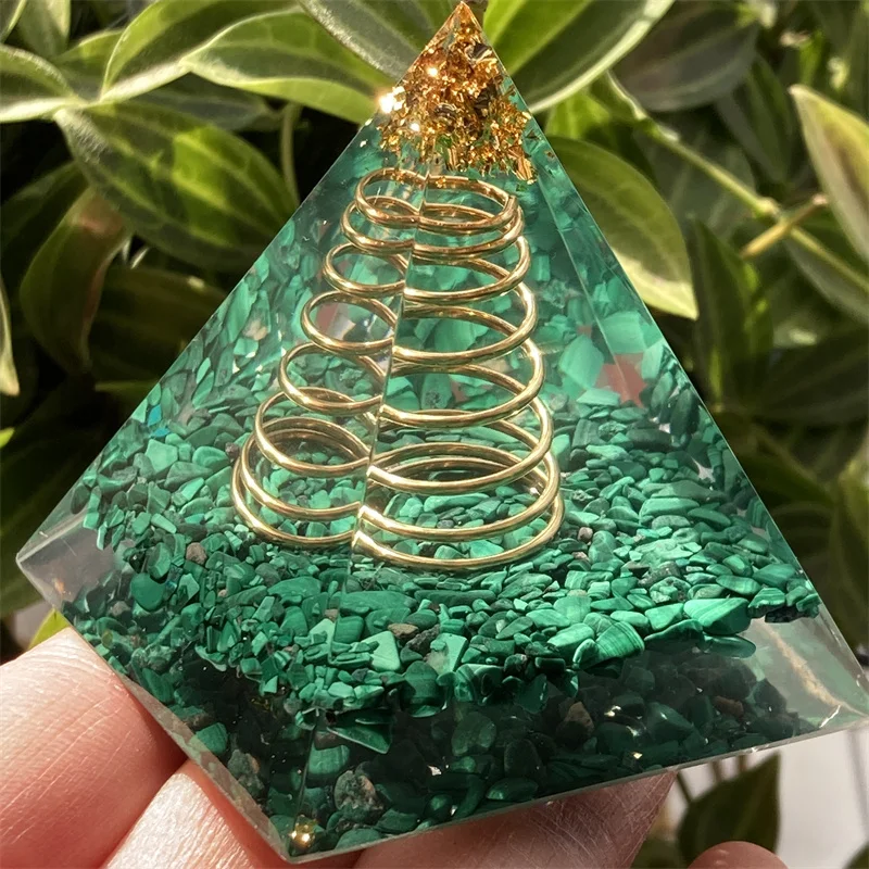 

Orgone Pyramid Natural Crystal Malachite Transparent Quartz Aura Energy Healing Chakra