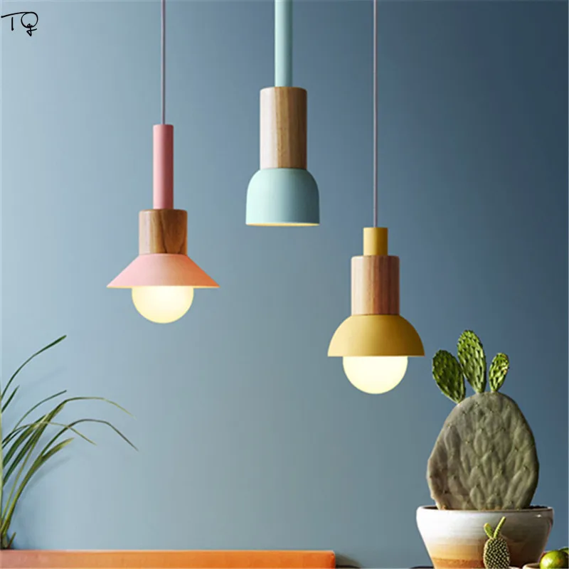 Деревянный скандинавский подвесной светильник Macaroon с одной головкой