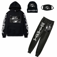 death note anime hoodies jogging pants hat mask four piece suit sweatshirts pullovers pocket streetwear solid outfits sportswear