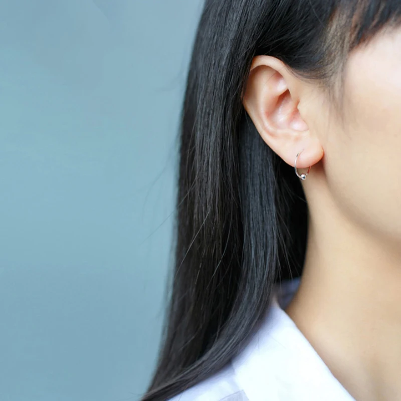 

Female minimalist small spherical hoop earrings doctrine ear bone nail pierced cartilage earrings 6mm 10mm 12mm Glittery