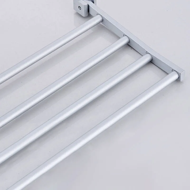 

40/50/60cm Space Aluminum Double Towel Rack With 5 Hooks Foldable Towel Kitchen Bathroom Shelves HVR88