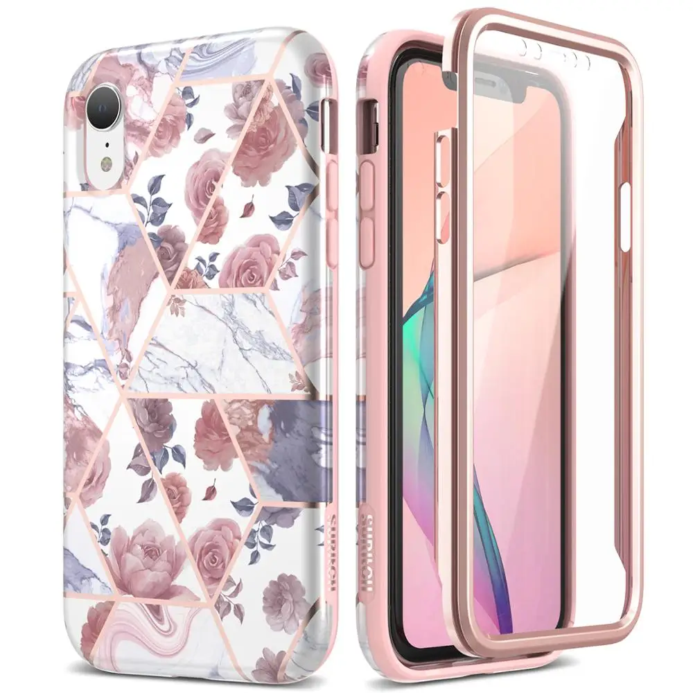 2 в 1 мягкий чехол для iPhone X с мраморной розой бронзирующий устойчивый к царапинам