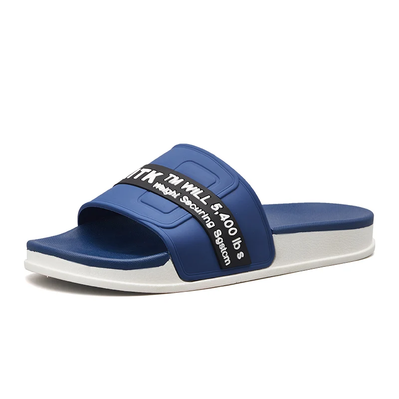 Мужские летние шлепанцы WEH черные синие модные комнатные для ванной Мужская