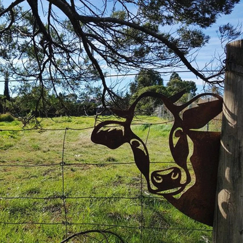 

Farm Peeping Cow Metal Garden Statues Garden decoration Outdoor Garden Backyard Lawn Stakes Metal CowYard Decoration Gift