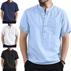 Мужская Летняя большая блузка из чистого хлопка на пуговицах из конопли с короткими рукавами, новинка 2021, модные рубашки для мужчин