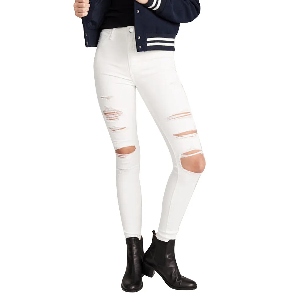 SAGACE высокая талия обтягивающие модные джинсы для женщин с дырками винтажные