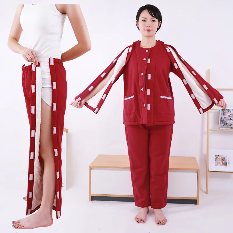 Hospital Pajamas After Surgery Velvet-Thick Warm Cotton-Padded For Patient Of Fractures Paralysis Injections/Observation