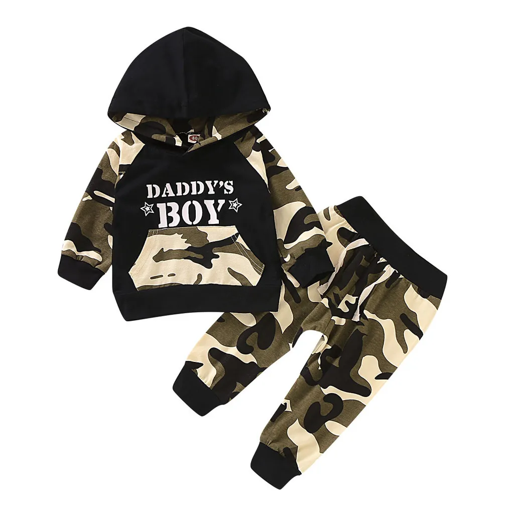 

Kids Baby Boys Camouflage Printed Clothing Sets Autumn Long Sleeve Letter Printed Hoodies+sweatpants Set Newborn Toddler Clothes