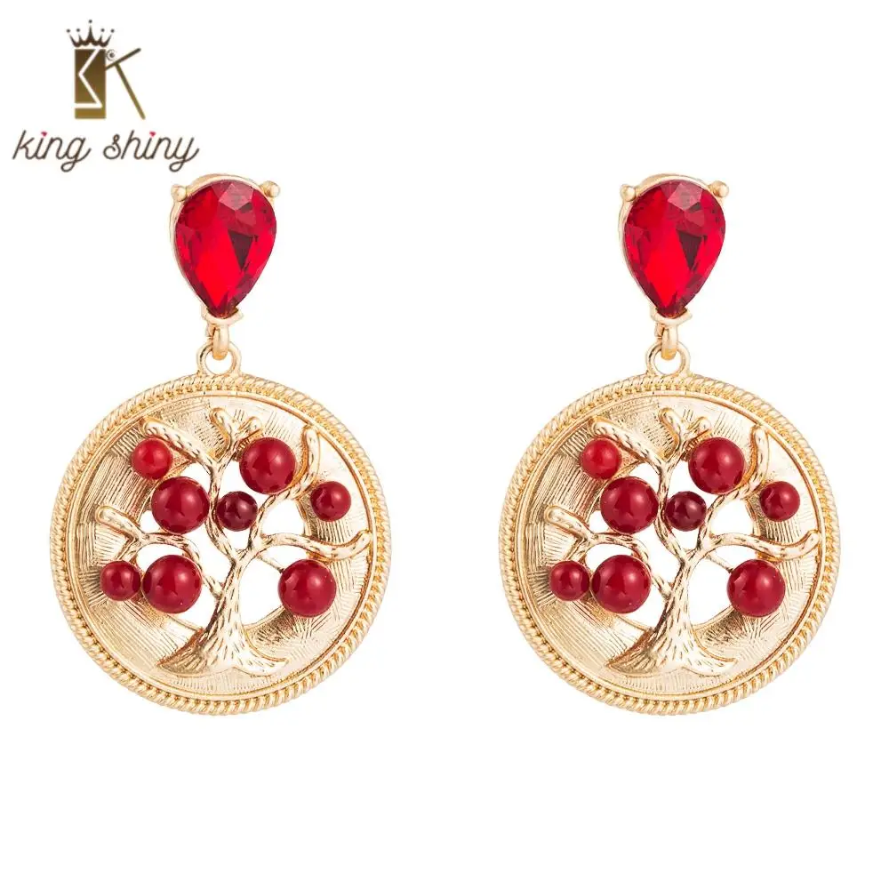 

2020 Za New Design Round Metal Wishing Tree Gold Color Statement Drop Earrings Ethnic Dangle Hanging Pendant Earrings for Woman