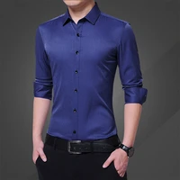 2021 korean spring and autumn new mens slim fit solid color business dress long sleeve boy casual shirt
