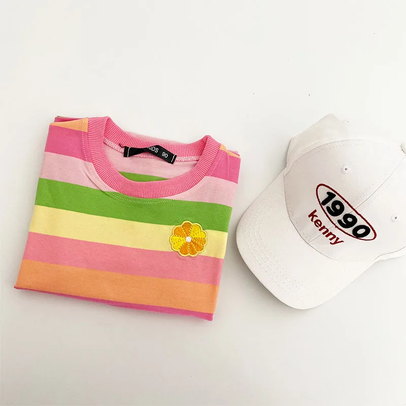 Summer Rainbow Children's T-shirt For Girls Kids Cotton Stripe Shirt Toddler Girl Clothes Blusas Bonitas 1-5T Top | Мать и ребенок