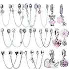 Регулируемая Серебряная цепочка с цирконом, 9 моделей, подвеска-бусина для оригинальных браслетов Pandora, подвеска сделай сам