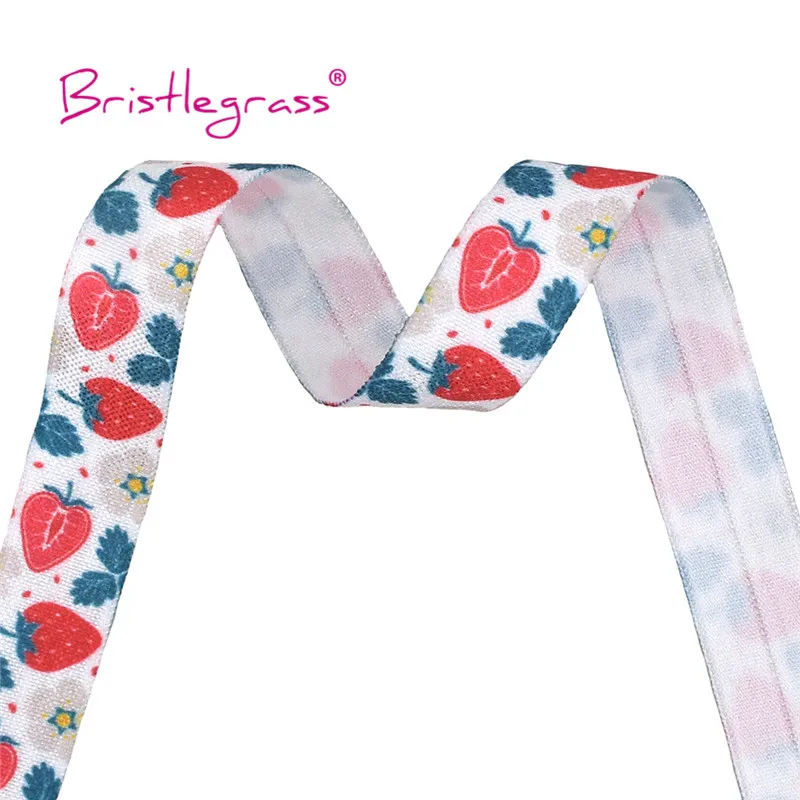 

BRISTLEGRASS 2 5 Yard 5/8" 15mm Cute Strawberry Print FOE Fold Over Elastics Spandex Satin Bands Tape Hair Tie Dress Sewing Trim