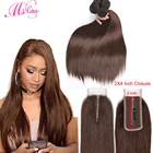 Пряпряди человеческих волос с застежкой 2x4, бразильские коричневые пряди с застежкой, не Реми #2 #4 Mslove