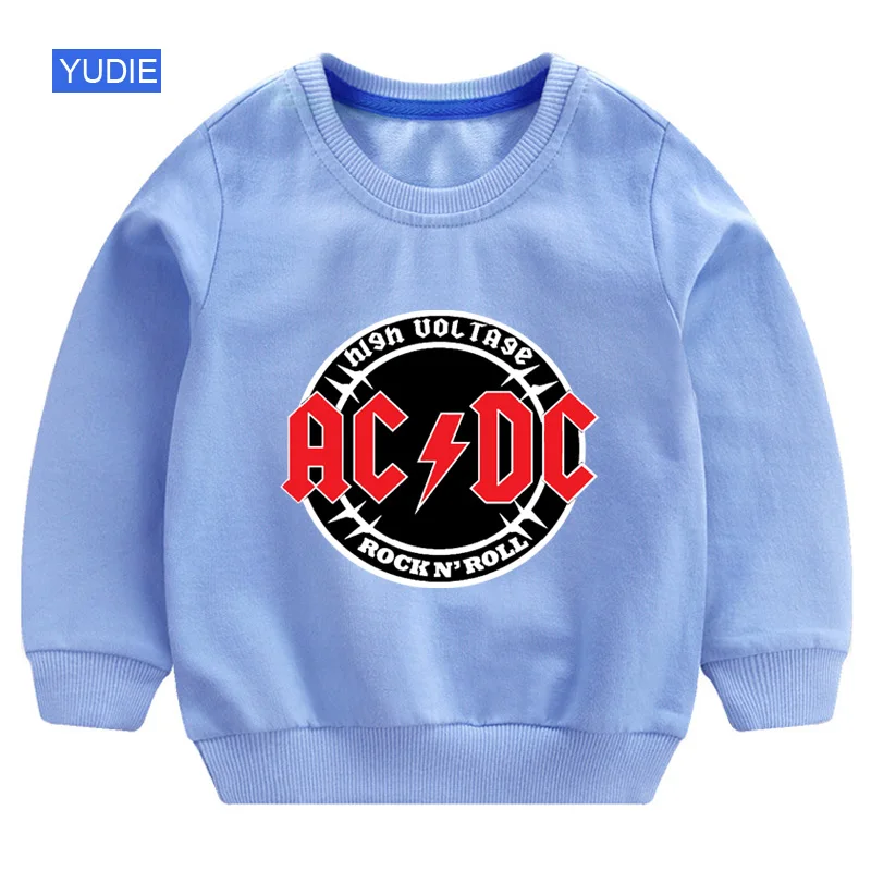 Детские толстовки ACDC мальчиков; модный свитер; белый Хлопковый пуловер для девочек; Новинка; пуловер; футболка; Осенняя толстовка с длинными рукавами для малышей