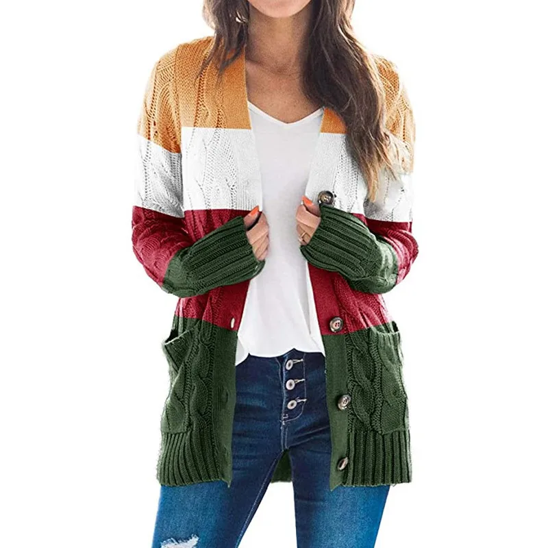 

Cardigan Sweater V-neck Single-breasted Long-sleeved Sweater Contrast Coat Undefined Woman Sweaters Cardigan Fall 2020