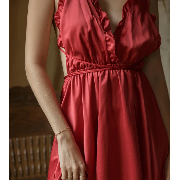 Сексуальные пижамы шелковая ночная рубашка с v-образным вырезом Ночная белье для