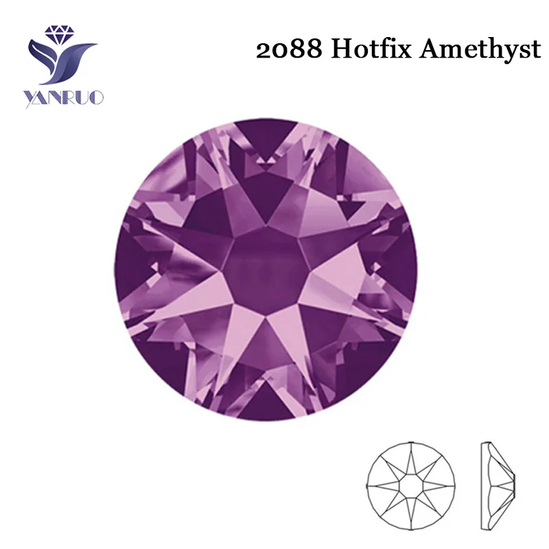 YANRUO 2088 8 Big 8 Small Amethyst Iron On Strass Hotfix Crystal Strong Glue Rhinestone Applique Fabric Wedding Decoration