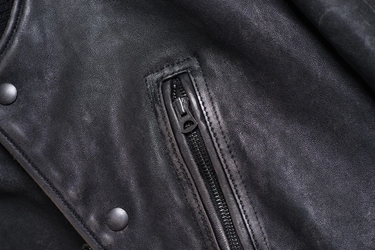 Мужская винтажная бейсбольная куртка из овечьей кожи с воротником стойкой в