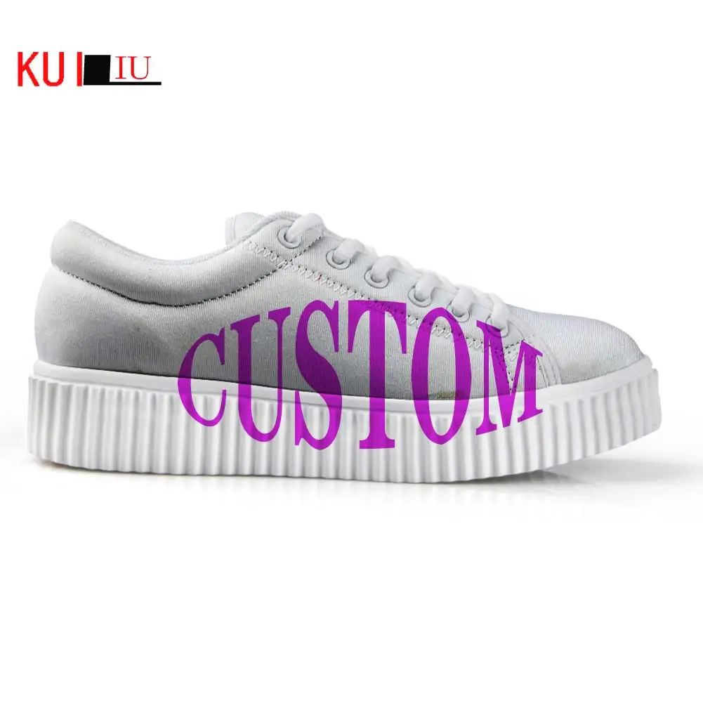

Customized FashionKUILIU Woman Low Style Platform Shoes Custom Printing Girls Canvas Shoes Black Lace Up Flats Shoes