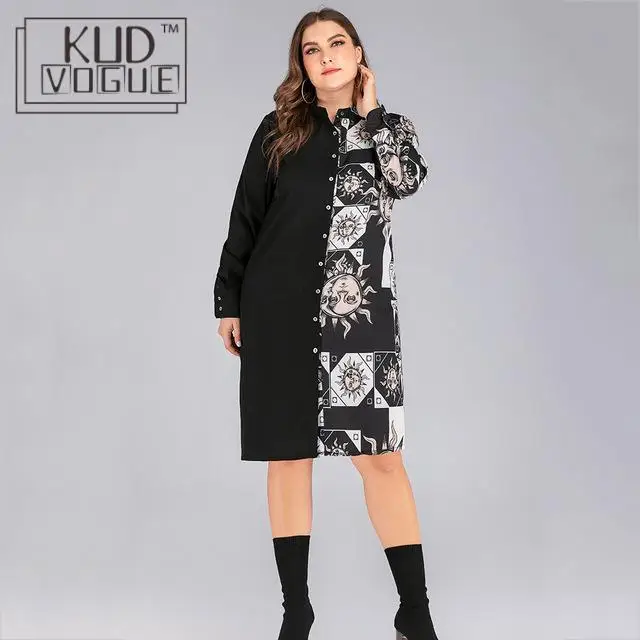 Весенне летнее платье рубашка размера плюс черное офисное женская одежда