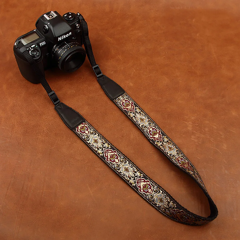Embroidery Camera Strap Cam-in 8411 Soft Cotton Digital Camera Neck Strap Leather Lanyard Adjustable Length images - 6