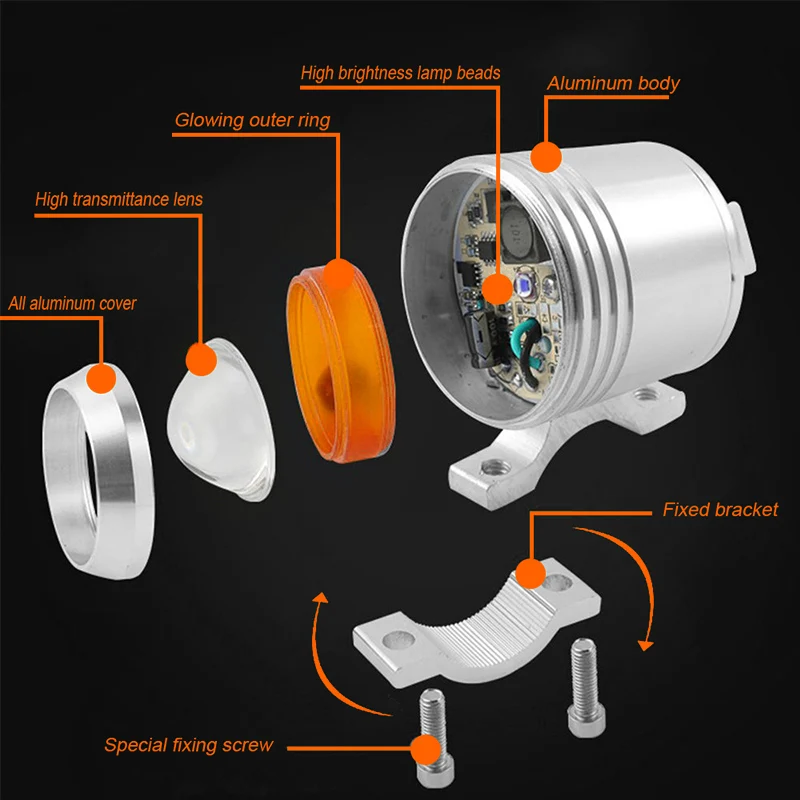 Серебряный корпус U3 светодиодный светильник для головы мотоцикла Точечный синий