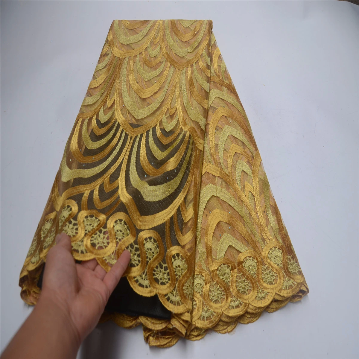 

2019 High Quality African Lace Fabric Peach French Net Embroidery Tulle Lace Fabric For Nigerian Lace Fabric Party Dress